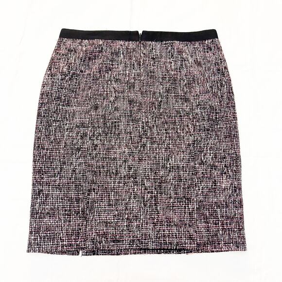 Rebecca Taylor Tweed Black/Pink Pencil Skirt Front Slit Back Zipper Size 10 MINT - Picture 6 of 7
